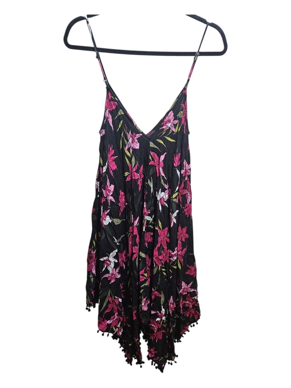 Japna Jone Beachwear Floral Maxi Dress Handkerchief Hem Black Pink Size L - Picture 4 of 8